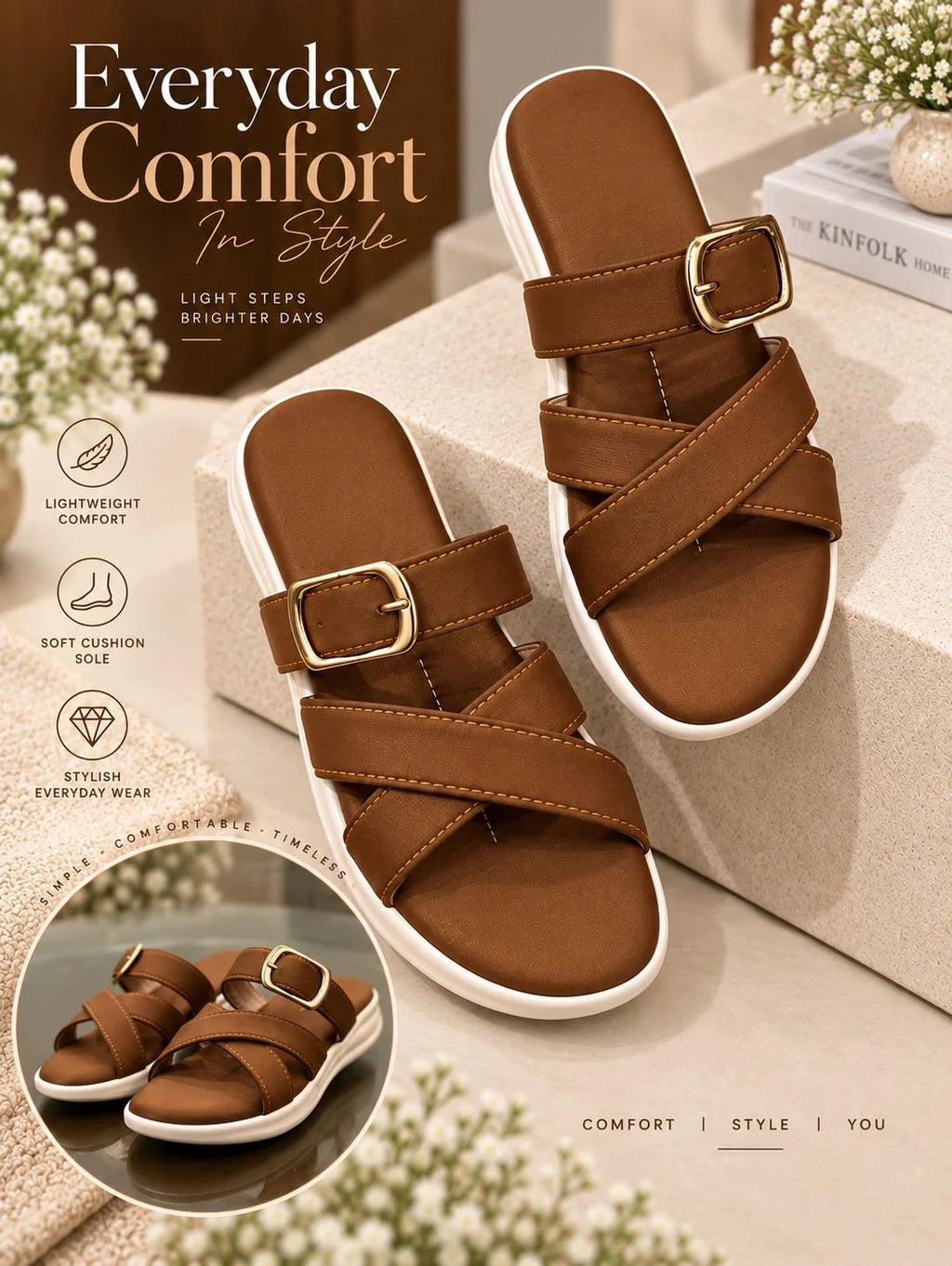 Stylish Gold Buckle Cross-Strap Sandals