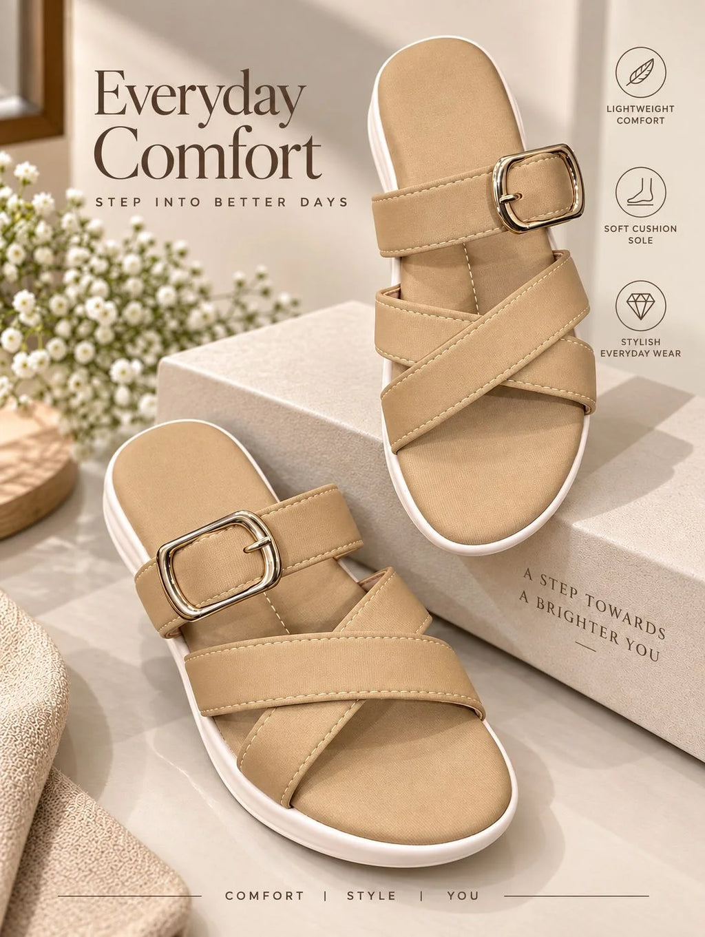 Stylish Gold Buckle Cross-Strap Sandals