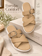 Stylish Gold Buckle Cross-Strap Sandals