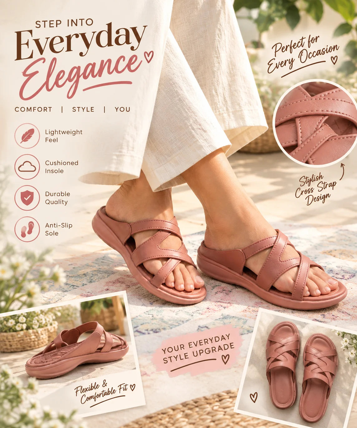 Elegant Cross-Strap Comfort Sandals for Women