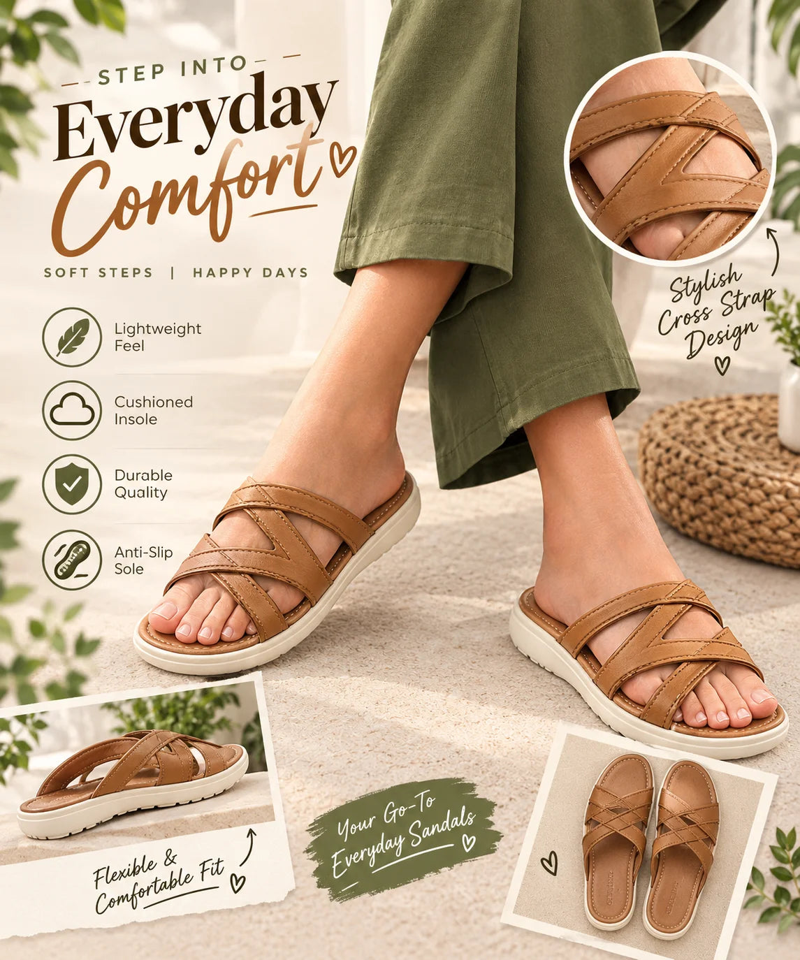 Elegant Cross-Strap Comfort Sandals for Women