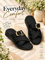 Stylish Gold Buckle Cross-Strap Sandals