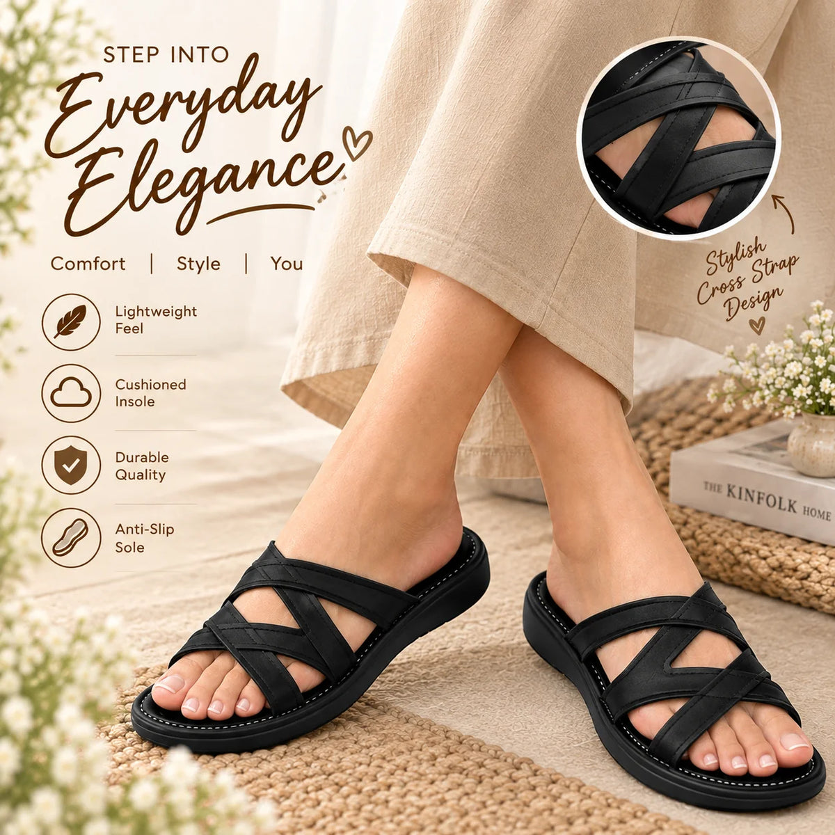 Elegant Cross-Strap Comfort Sandals for Women